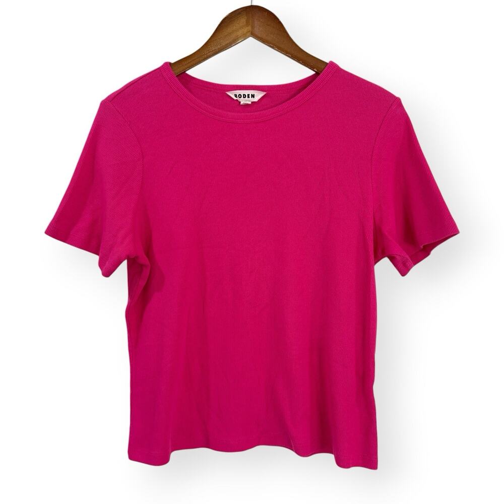 Boden Ribbed Basic T-Shirt XL Pink Magenta Short Sleeve Crew Neck Stretch Knit